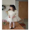 Корейский стиль весенние девочки платье фонарь рукава кружева принцесса платья детей милая одежда E694 210610