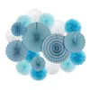 Bébé Fille Garçon Douche Party Favor 18pcs Rose Bleu Ensemble Taille Mixte Papier Artisanat Enfants Anniversaire Décor Suspendu Pliant Ventilateur Pompon 211018