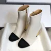 Mode Designer Kvinnor Korta Stövlar Guld Chunky Heel Leather Ankel Martin Casual Luxury Womens Shoes Prom Evening Snow Boot Heel With Box