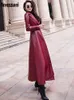 Nerazzurri Maxi fit and flare leather trench coat for women spring Long luxury designer clothing women long sleeve lapel 220112