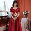 Vêtements ethniques Sexy Chérie Bourgogne Lady Cheongsam Température Sleeve Puff Structure Qipao Exquise Mid Longueur Vestidos Robes plissées romantiques