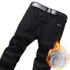 Jeans pour hommes 2021 Hommes Hiver Noir Épais Chaud Polaire Grande Taille Slim Smart Casual Denim Pantalon Mode Élastique Pantalon Droit