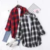 HSA Printemps Été Femmes Longues Blouses et Chemises Mode Coréenne Vêtements Plaid Blusas Outwear Pardessus Casual roupas feminina 210716