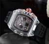 Mens Fashion Watches Luxury Designer Quartz Watch Skeleton Multiple Time Zone Sports Wristwatch Silicone Strap Men Chronograph Clock Montre De Luxe