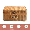 Retro Handwoven Rectangular Simulation Wicker Handbag Suitcase Vintage Storage Box For Fruit Picnic Basket Bags