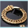 Link, Bracelets Jewelry16Mm Wide Polished 316L Stainless Steel Gold Tone Cuban Curb Chain Mens Bracelet 7"-11" Hip-Hop Jewelry Wholesale Dro