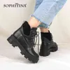 SOPHITINA Ankle Boots For Women Lace Up Platform Black Bootie Fashion Shoes for Girls PC812 210513