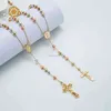 ELFIC позолоченные три цветное ожерелье Cubic Zirconia Virgin Mary Ожерелье Розария Ожерелье