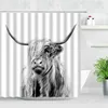 Waterproof Fabric Shower Curtains Black White Highland Cow Pattern 3D Print Nordic Simple Home Decor Hooks Bathroom Curtain Sets 211116