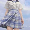 Mundury Pleat Spódnica Japońska Wysoka Talia Plaid Kobiety S Mini Szkoła XS-2XL Sweet Harajuku Preppy Damska A-Line Kawaii 210629