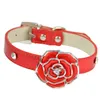 Partihandel hundkrafter PU Diamant Rose Pet Collar för hundar Katter Justerbara bälte Halsband Decoration Supplies