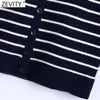 Women Fashion V Neck Striped Print Knitting Sweater Ladies Sleeveless Single Breasted Vest Chic Cardigans Tops SW823 210416