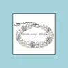 Perles, brins bracelets bijoux collier de perles naturelles 925 sier accessoires impeccable 8-9mm incrusté boule de cristal chaînes à main livraison directe 202