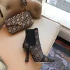 Autumn and winter new style designer short boots special-shaped mid-high heel shoes classic luxury letter womens fashion Martin leather cloth pattern 35-41