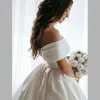 Princess Satin Vintage Off The Shoulder Bride Dresses Long Train White Ivory Wedding Ball Gown With Appliques 328 328