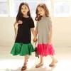 2021 Summer Fashion Girl Dress Cotton Color block Kids Dress Casual Loose Children Party Frocks Age 3 4 6 8 10 12 14 16 Years Q0716