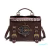 Kors kropp PU Läder Kvinnor Designer Handväskor Tjejer Shopper Purses Fashion Steampunk Industriell Retro Style Clock Rivet Crossbody Väskor