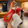 Wysokiej jakości Strass Rhinestone Niedźwiedź Zwierząt Brelok Skórzany Pasek Samochodowy Key Chain Torba Wisiorek Llaveros Para Mujer