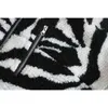 Inverno Quente Faux Fur Zebra Coat Crop Teddy Stand Collar Manga Longa Zipper Mulheres Jaqueta Motocicleta Cool Menina Outerwear 210429