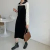 French Retro Dress Lace Patchwork V-Neck Elegant Gentle All Match Female Women Velvet Streetwear Long Dresses 210525