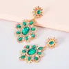 Temperament Multi Color Crystal Drop Earrings Vintage Geometric Green Gemstone Dangle Earrings Girl Party Ear Jewelry
