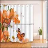 Aessories Hem GardenFlowers Butterfly Gardiner Vit Orange Beautif Badrum Vattentät Polyester Bad Dekor Hängande Dusch Gardin Drop