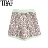 Femmes Chic Mode Jacquard Tricoté Shorts Vintage Haute Taille Élastique Femme Pantalon Court Mujer 210507