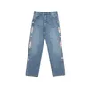 IEFB Streetwear Beading Patchwork Blue Jeans för män Design Loose Wide Leg Mäns Kvinnors Casual Denim Trousers 9Y7334 210524