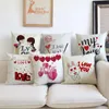 Happy Valentine's Day Cartoon Love Letter Characters Pattern Pillow Case Home Sofa Decorative Cushion Cover Gift For Girlfriend Cushion/Deco