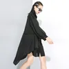[EAM] Women Black Irregular Big Size Long Dress Lapel Long Sleeve Loose Fit Fashion Spring Autumn 1DD2333 21512