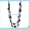 ネックレスJewelryExgaggherated PunkBlackWood Necklace Long Multilayer Big Bead Chain Statement Jewelry Women Collar Pendants 2 Colors Chai