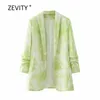 Kvinnor Fresh Tie Dye Print Open Stitching Blazer Pleated Sleeve Office Lady Causal Stylish Outwear Suit Coat Tops C532 210420