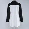 [DEAT] V-nacke långärmad löst konsistens kostym kappa kvinnor korea mode svart och vitt färg patchwork kostym vår gx705 210428