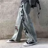 HOUZHOU Donna Jeans Harajuku Streetwear Hip Hop Gamba larga Pantaloni larghi in denim Grunge Graffiti Stampa Pantaloni casual a vita alta Y2k 211129