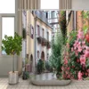 Vattentät dusch gardin set blommor båge bro landskap heminredning badrum gardin polyester tyg bakgrund vägg dekor 210609