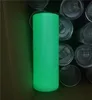 20 oz Süblimasyon Düz Tumblers UV Renk Karanlıkta Parlayan Değiştirme 2-in-1 Parlak Tumbler Paslanmaz Çelik DIY Boş Bardak Su Çift Duvar Yalıtımlı Seyahat Şişe