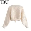 Damesmode Wrap Tied Hem Bebouwde Kabel-Knit Cardigan Sweater Vintage Lange Mouw Vrouwelijke Bovenkleding Chic Tops 210507