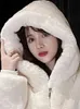 Lautaro Winter пушистый теплый мягкий белый белый негабаритный из искусственной меховой куртки женщин с длинным рукавом черная толстовка на молнии корейская толстовка 211220
