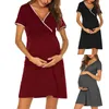 Sukienka dla kobiet w ciąży 2021Short Sleeve Hight Hight Sukienka Letnie Ubrania Dla Kobiet Premama Suknie W ciąży Vestido Robe Femme Q0713
