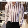 Sonbahar Kore moda gündelik düğme aşağı gömlek erkek tasarım markası ince fit adam gömlek uzun kollu çizgili gömlek 210331