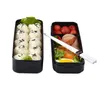Yemek Takımları Japon Tarzı Basit Bento Kutusu Plastik Öğle Yemeği Kutuları Mikrodalgalar Kozalı Çanta Kaşık Çubukları ile Sofra