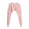 Casual Woman Soft Broderi Crochet Cardigan Spring Fashion Ladies Sweet Flower Knitwear Girls Chic Short Sweaters 210515