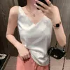 Korean Silk Women Tops Camisole Satin V Neck Tank Woman Sleeveless White Plus Size Halter XXL 210427