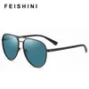 Feishini grande quadro uv proteção feminino sol óculos claros polaroid lens driver alumínio polarizado óculos de sol homens piloto azul