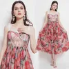 Designer Floral A Line Vintage Elegante Party Night Dress Spaghetti Strap Summer Sexy Goblincore Midi Elbise Robes 210506