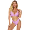 Costumi da bagno da donna Set Costume da bagno 2 pezzi Costume da bagno donna con volant Costumi da bagno viola Divisi a vita bassa Perizoma Bikini con fasciatura 210520