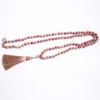 Pendant Necklaces 8mm Natural Rhodochrosite Knotted 108 Beads Japa Mala Necklace Meditation Yoga Blessing Health Jewelry Women Charm