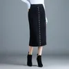 Jupes d'hiver femmes mode Streetwear épaissi couleur unie confort mince noir tricoté crayon Sexy jupe