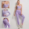 3PCS/Set Sexy SeamlYoga Outfit Long Sleeve Crop Top Gym Clothing Women's Purple Leggings Workout Outfit Sportswear Yoga Suit X0629