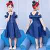 Children Denim Dress for Girls Summer Clothes Casual Sleeveless Ruffles Jean Dress Baby Kids Cute Solid Outfits Vestidos 4-12 Y Q0716